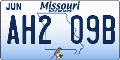 MO license plate AH2O9B