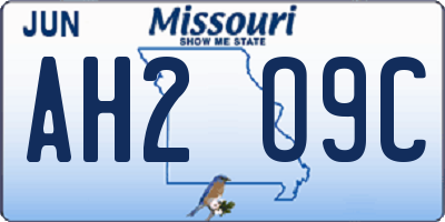 MO license plate AH2O9C