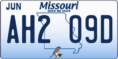MO license plate AH2O9D