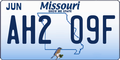 MO license plate AH2O9F