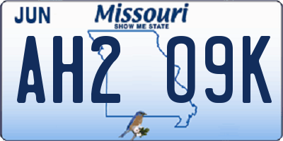 MO license plate AH2O9K