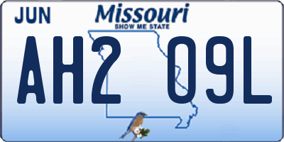 MO license plate AH2O9L
