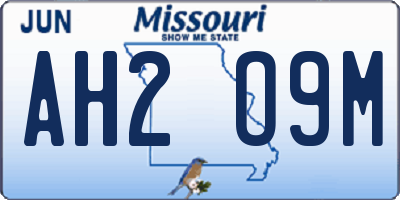 MO license plate AH2O9M