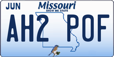 MO license plate AH2P0F