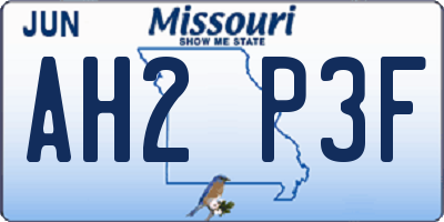 MO license plate AH2P3F