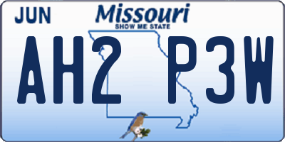 MO license plate AH2P3W