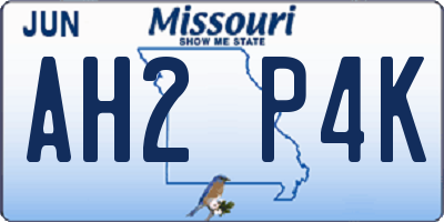 MO license plate AH2P4K