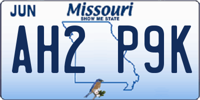 MO license plate AH2P9K