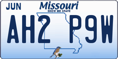 MO license plate AH2P9W