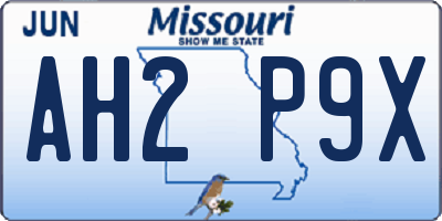 MO license plate AH2P9X