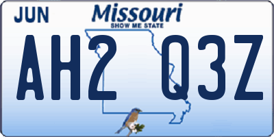 MO license plate AH2Q3Z