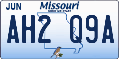 MO license plate AH2Q9A