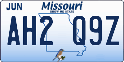 MO license plate AH2Q9Z