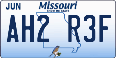 MO license plate AH2R3F