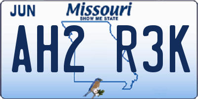 MO license plate AH2R3K
