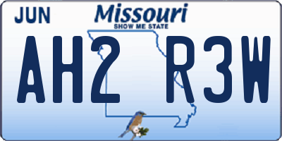 MO license plate AH2R3W