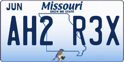 MO license plate AH2R3X