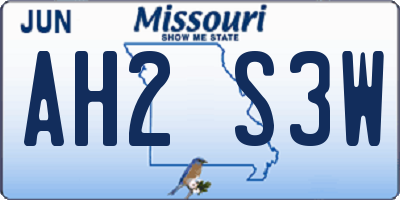 MO license plate AH2S3W