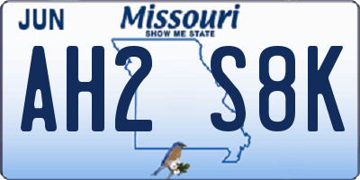 MO license plate AH2S8K