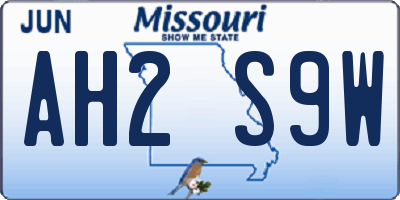 MO license plate AH2S9W