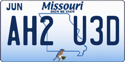 MO license plate AH2U3D