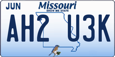 MO license plate AH2U3K