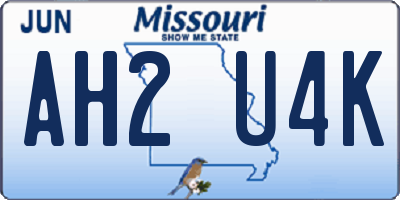 MO license plate AH2U4K