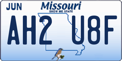 MO license plate AH2U8F