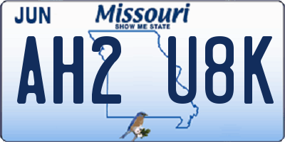 MO license plate AH2U8K