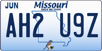 MO license plate AH2U9Z