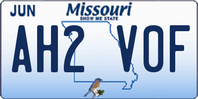 MO license plate AH2V0F