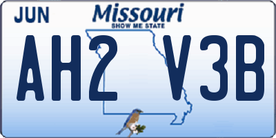 MO license plate AH2V3B