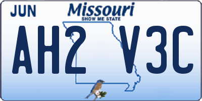 MO license plate AH2V3C