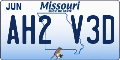 MO license plate AH2V3D
