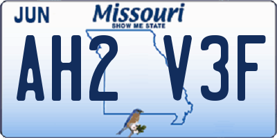 MO license plate AH2V3F