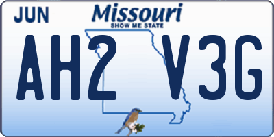 MO license plate AH2V3G