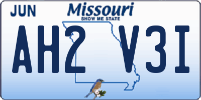 MO license plate AH2V3I