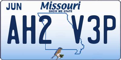 MO license plate AH2V3P