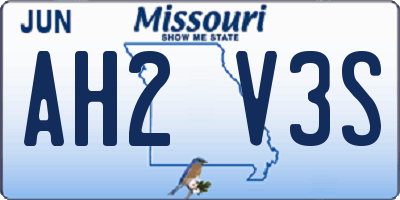 MO license plate AH2V3S