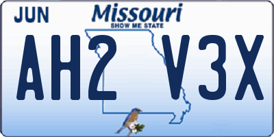 MO license plate AH2V3X