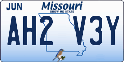 MO license plate AH2V3Y