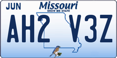 MO license plate AH2V3Z