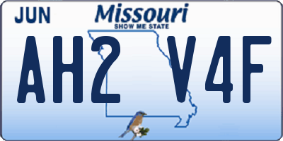 MO license plate AH2V4F