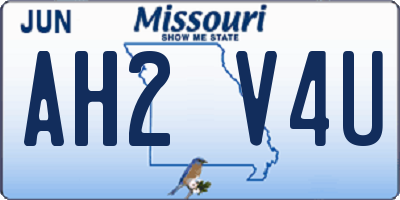 MO license plate AH2V4U