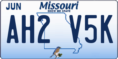 MO license plate AH2V5K