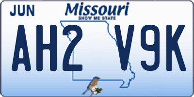 MO license plate AH2V9K