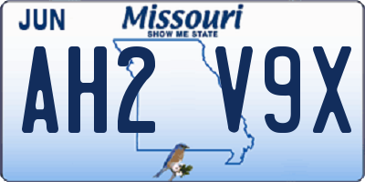 MO license plate AH2V9X