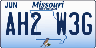 MO license plate AH2W3G