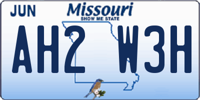 MO license plate AH2W3H