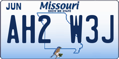 MO license plate AH2W3J
